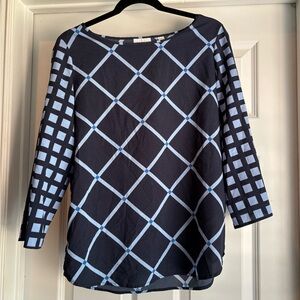 New York & Company Navy and Light Blue Checkered Blouse
